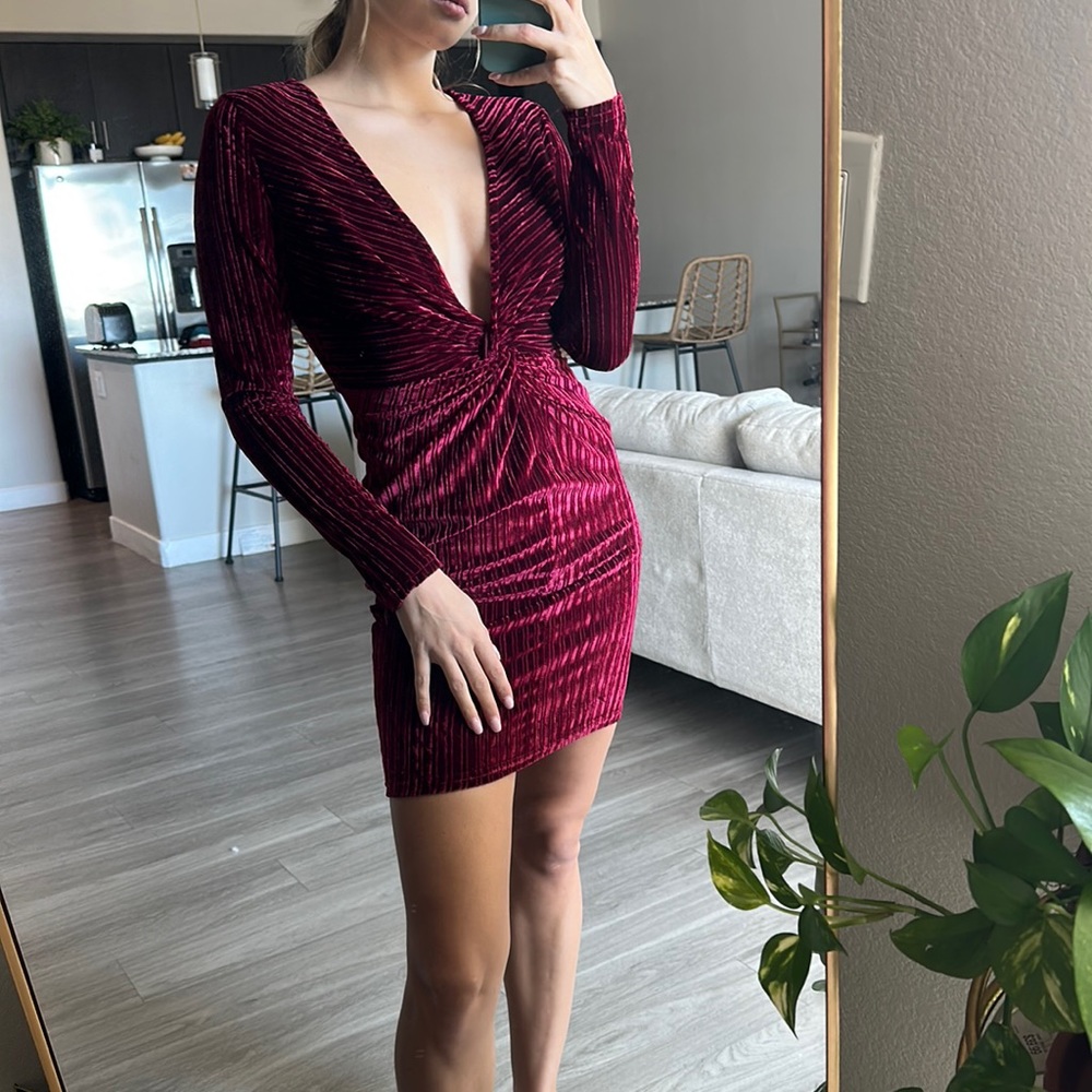 Deep V Velvet Dress